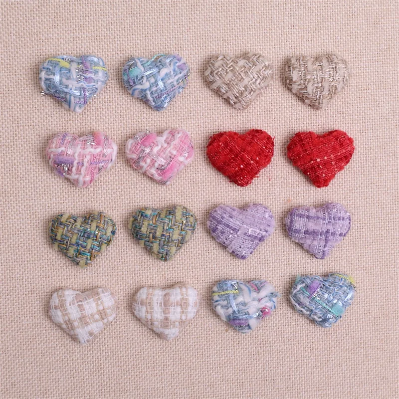

Wholesale 100pcs/lot color fabric decoration cartoon hearts shape cabochon beads diy jewelry garment hair accessory