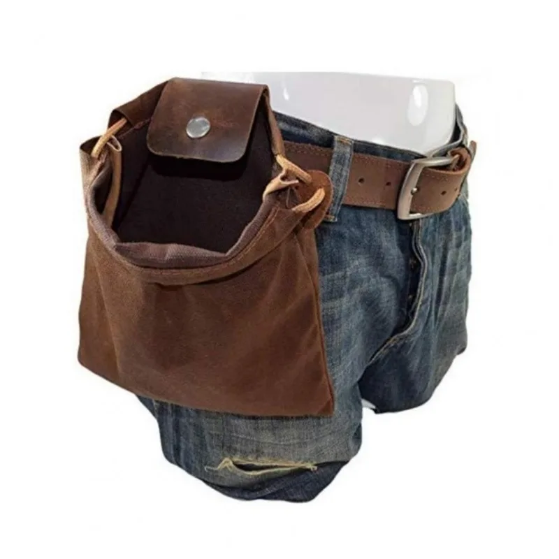 Medieval Renaissance Bushcraft Bag Leather Cover Buckle Foldable Heavy Duty Tool Pouch with Drawstring for Outdoors Camping Bags