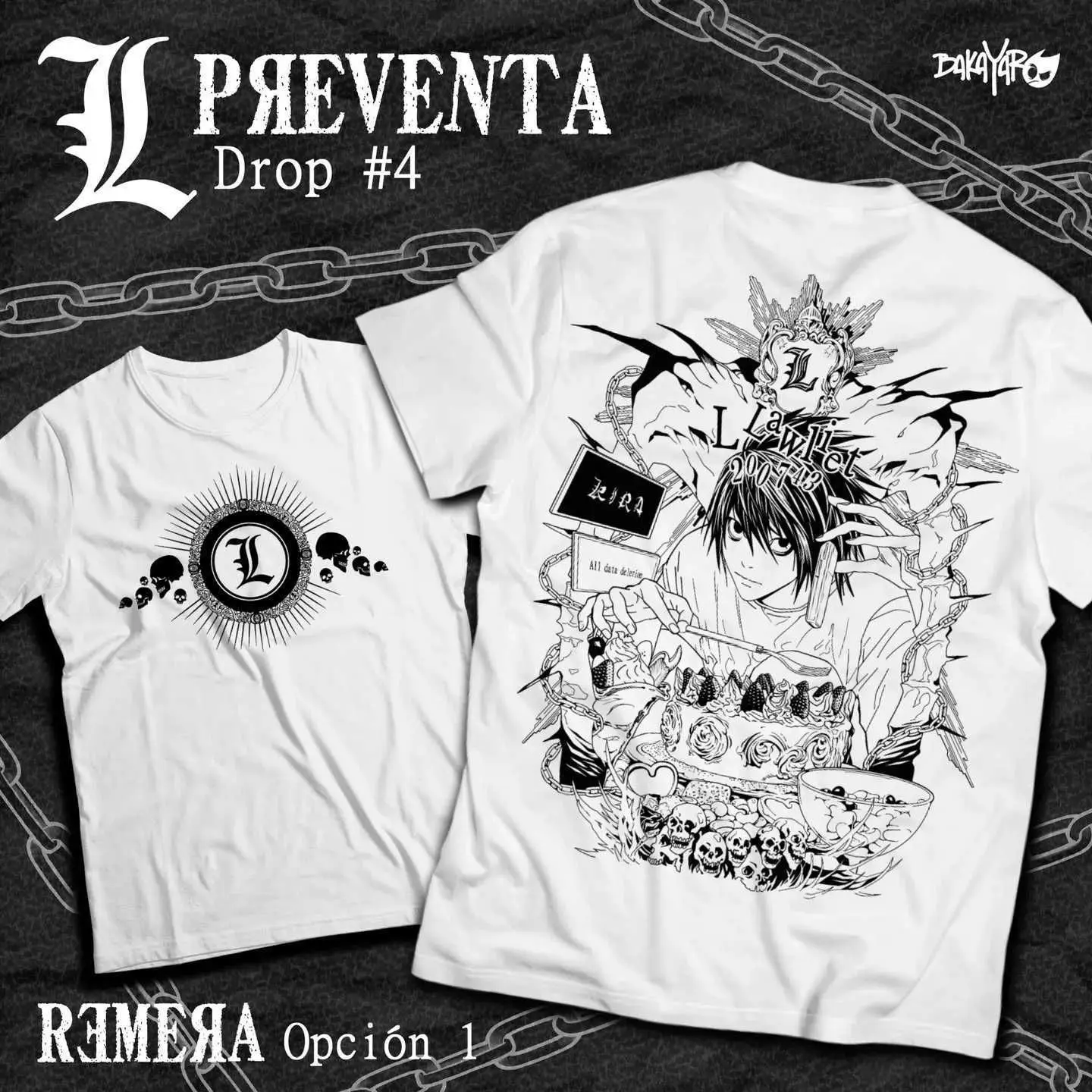 Death Note L Manga Stripe Horror Anime Black T-shirt Sport Style Acetate Pull On