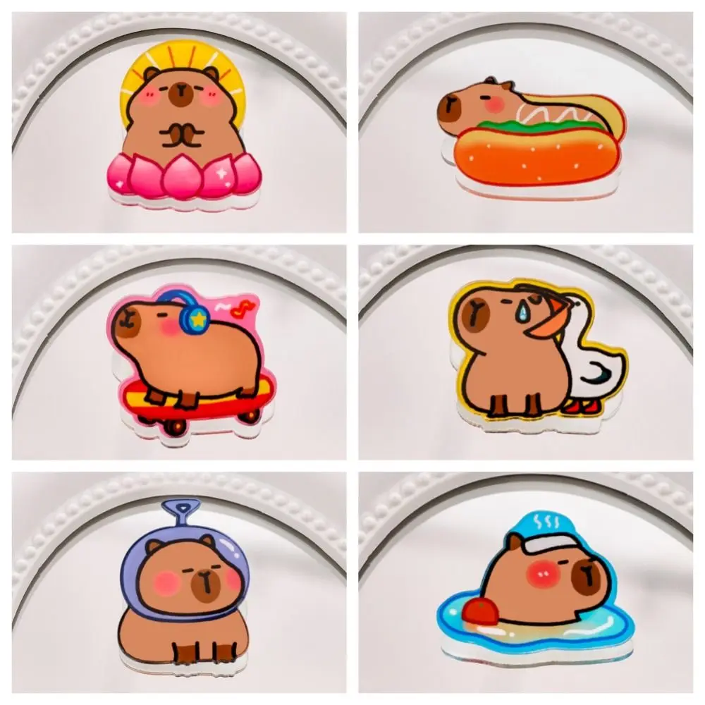 Cartoon Breastpin Acrylic Capybara Pin Cute Kapibara Hot Dog Capybara Brooch Animal Creative Lotus Capibara Badge Backpack Decor