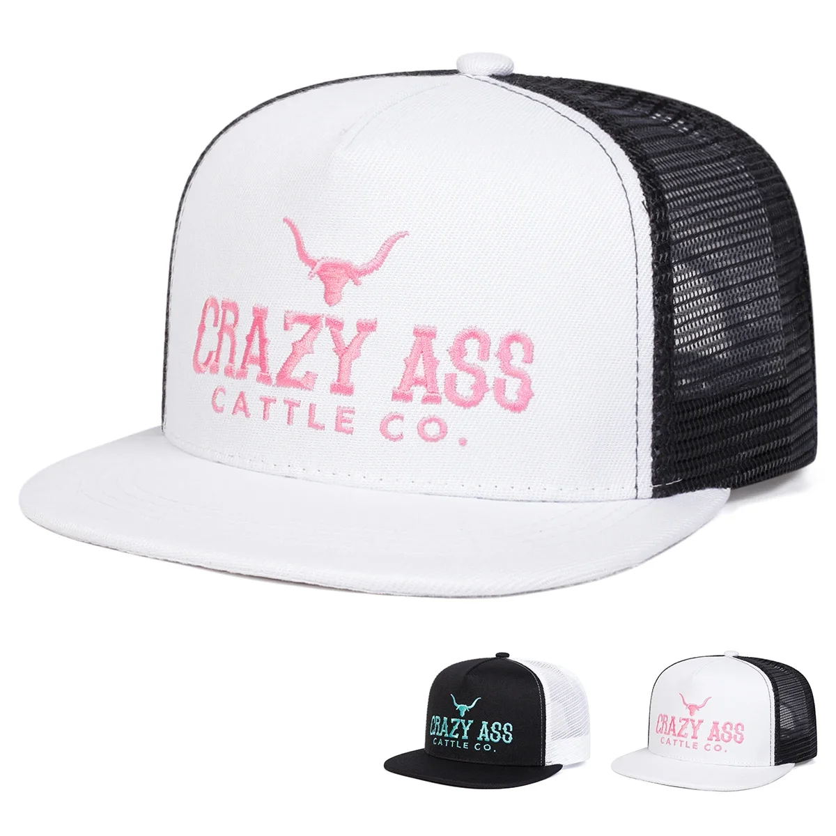 Unisex CRAZY ASS CATTLE CO Embroidery Hip-hop Net Hats Spring Summer Outdoor Adjustable Casual Baseball Caps Sunscreen Hat Cap