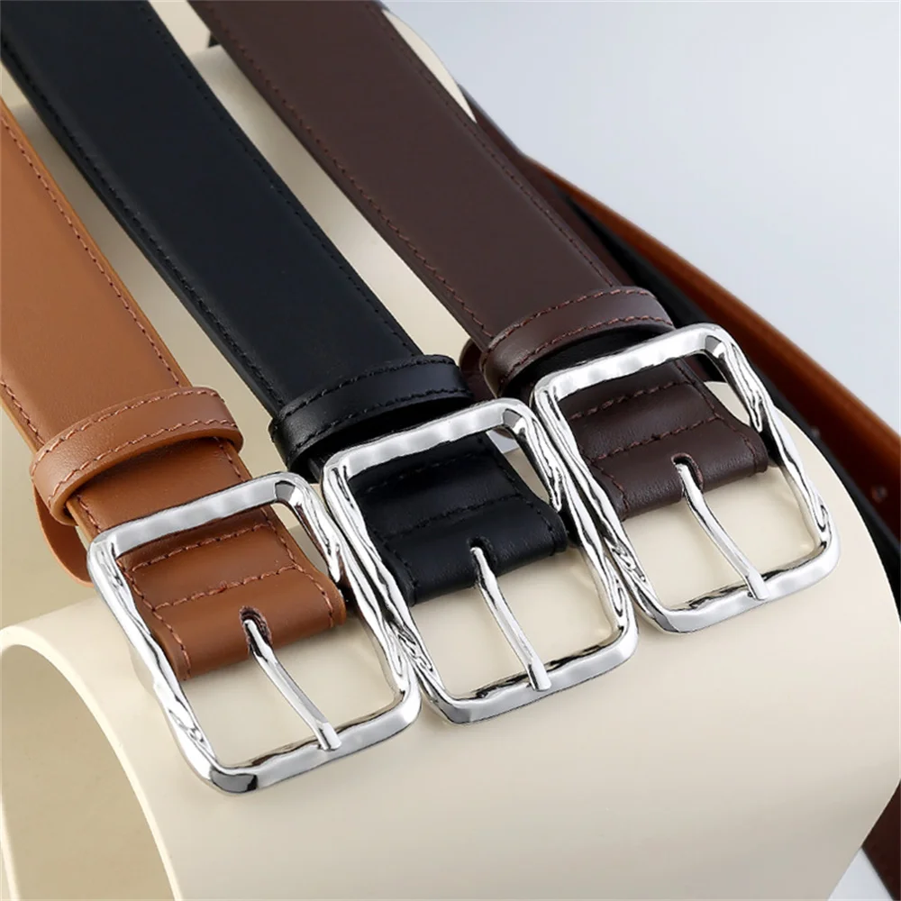 Genuine Leather Belt for Women Square Design Adjustable Waistbelt Korean Style Simple Leather Belt Atumen Clothing Accessories