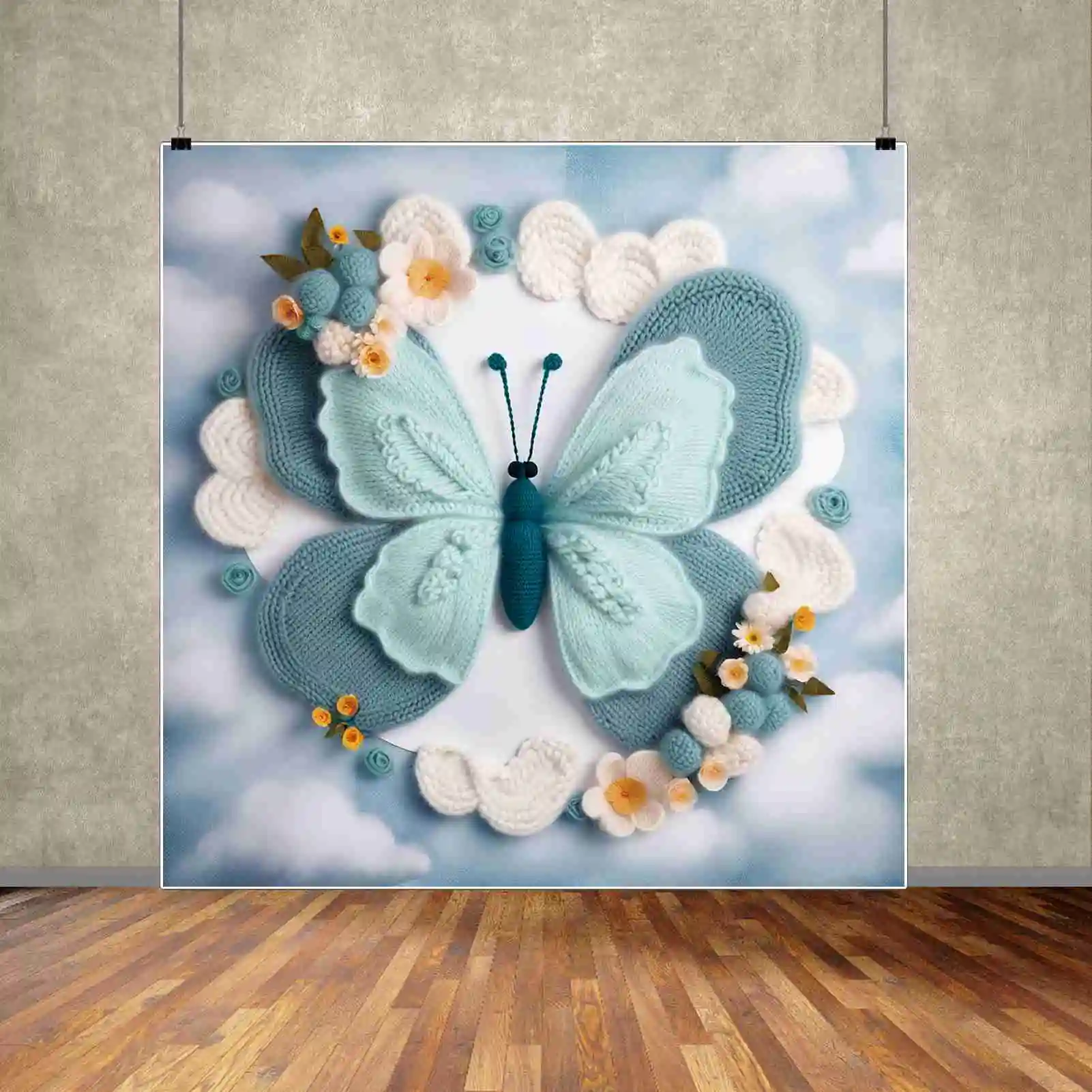 Фон для фотосъемки новорожденных с изображением Луны QG бабочки цветов облаков портретов розового и синего цвета