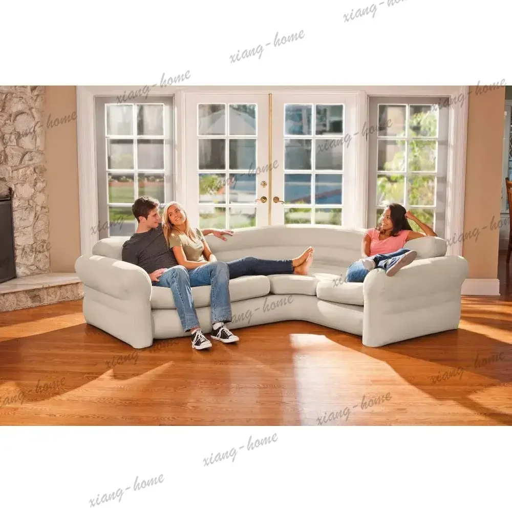 lsInflatable Corner Living Room Neutral Sectional Sofa 68575EP 2 Pack