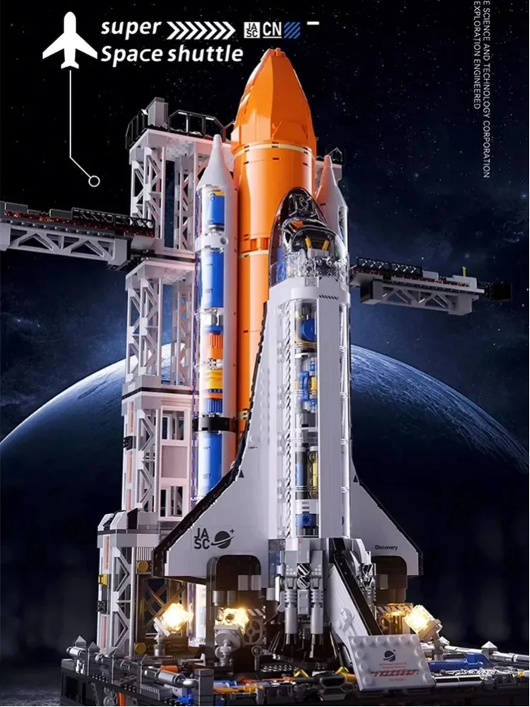 Klemmbausteine Super Space Shuttle mit LED-Bausteinen Flugzeug Raumschiff Modellbausatz Jungen Spielzeug Erwachsene Kinder DIY Geschenk 2200 Teile