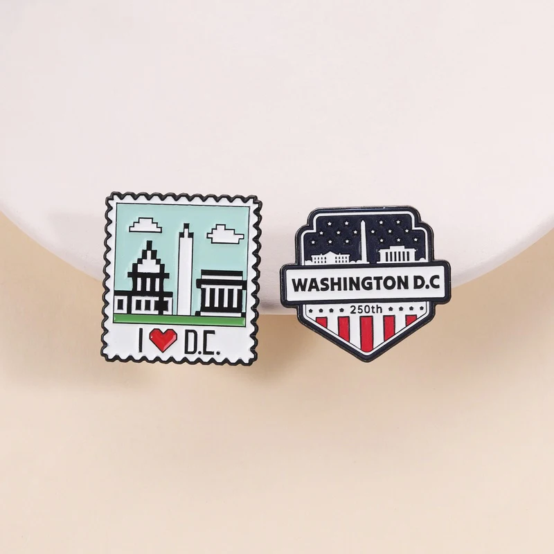 Local Landmark Buildings Enamel Pins Washington D.C. Lincoln Memorial Monument City Tourism Brooches Lapel Badge Jewelry Gifts