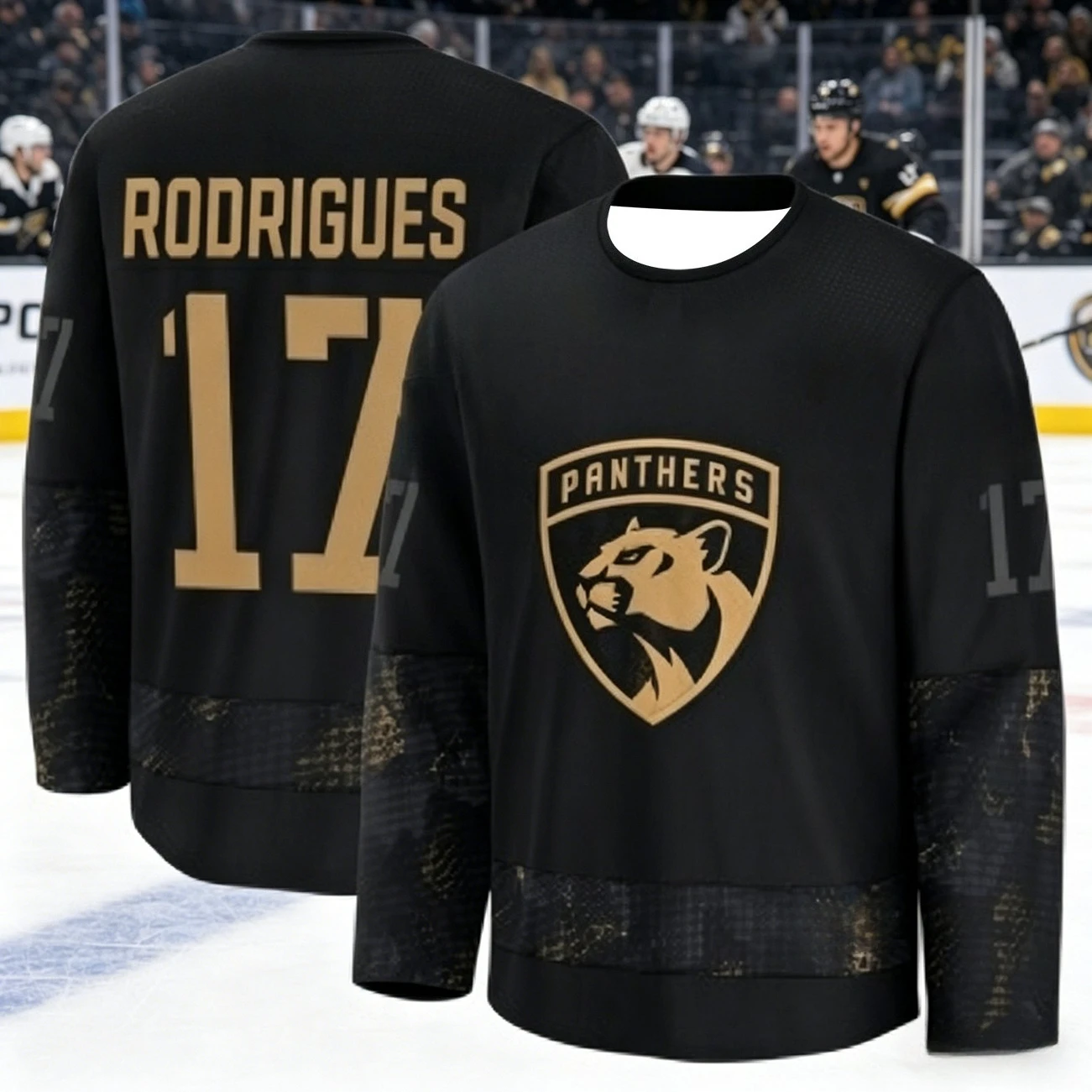 2026 Florida Men's New Black and Gold Edition Ice Hockey Training Suit - 3D Printed, Moisture-Wicking, Long-Sleeved Shirt Family