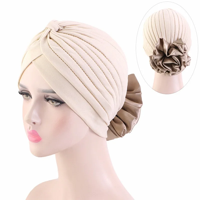 

2023 New Style Cheap Hair Accessories Beanie Polyester Head Wrap Turbans With Flower Hijab Ruffle Turban For Women