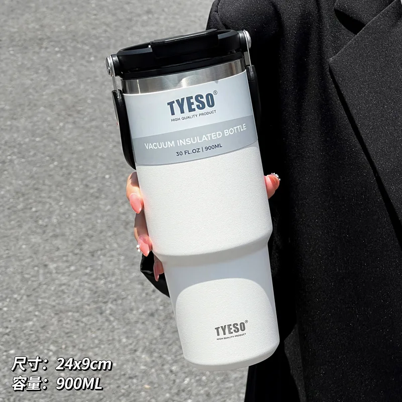 

Tyeso 30oz Thermos Bottle Coffee Cup Stainless Steel Double-layer Hot & Cold Insulation Vacuum Flask Car Travel Mug