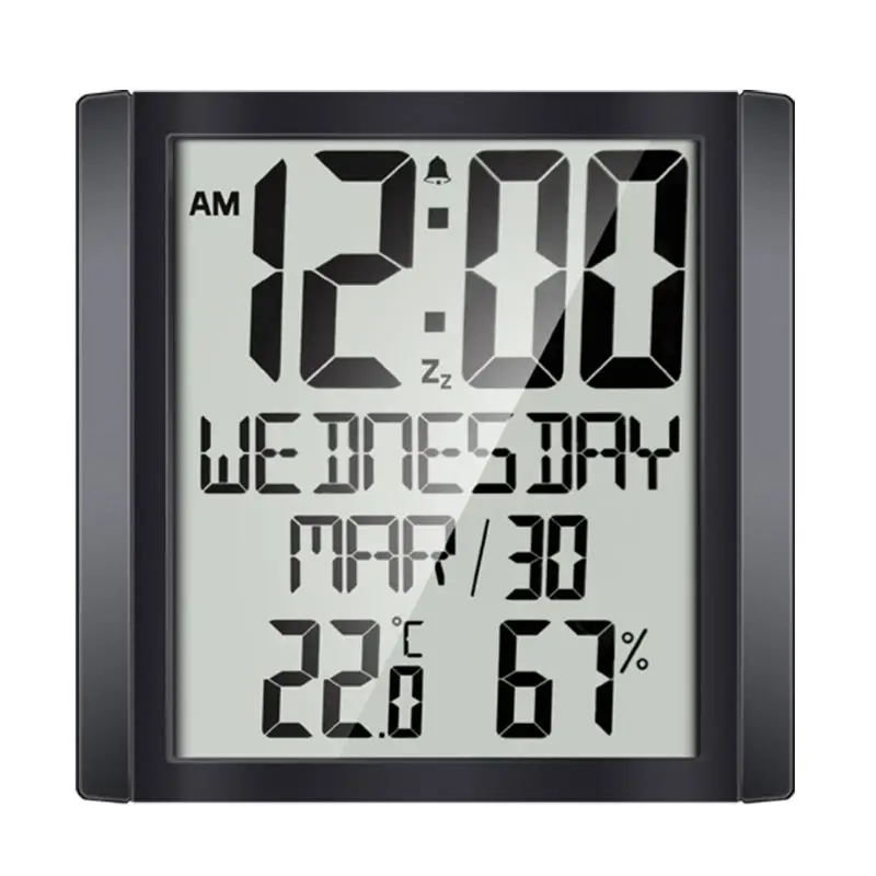 

Digital Alarm Clock Large Display Indoor Thermometer Hygrometer Electronic Calendar Wall Desk Table Clock