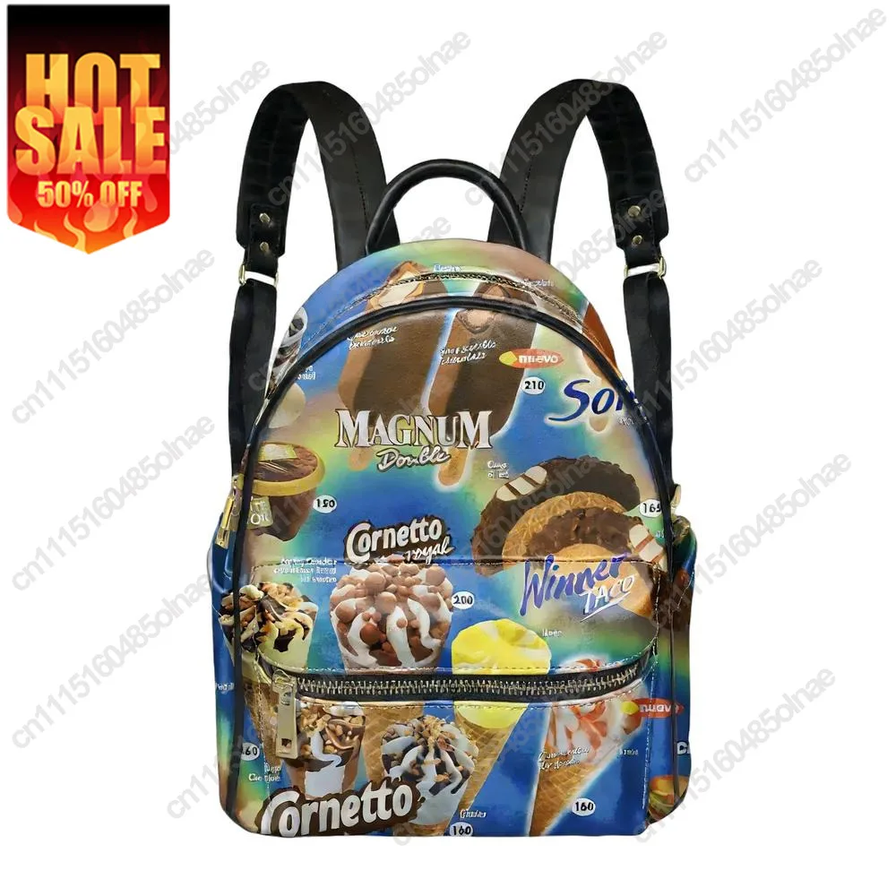 Ice Cream Backpack Womens Mens Knapsack Customized Text Image Double Shoulder Bag Business Travel Bookbag Rucksack Gift Daypack
