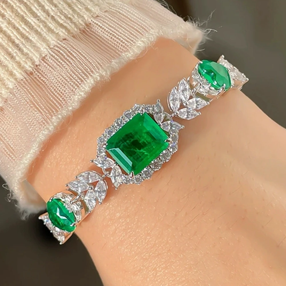 KQDANCE 925 Sterling Silver Lab emerald Tennis chain Bracelet With Green Stone Wedding Italian Style Fine Jewelry For Women 2022