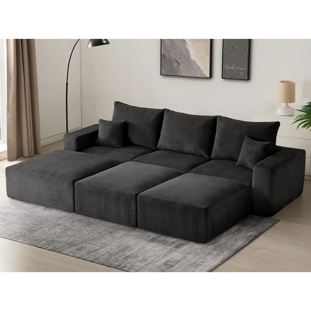 

Sectional Cloud Boneless Sofa Bed Couches for Living Room-113'' Black 3 Seater Modern Lounge Sleeper Couch-No Assembly-Modular C