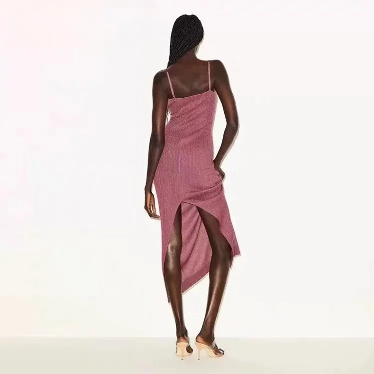 Slim Fit Knitted Dress with Belt High Waist Casual Style Texture Detailing Sexy Open Back One Step Skirt for Women