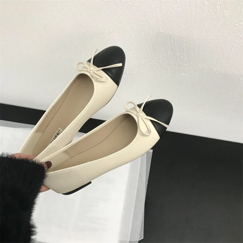 

Women Leather Flat Shoes Fashionable Round Toe Casual Ballerina Bow Ballet Shoe Soft Moccasin with Beige Lolita Mary Janes Shoes