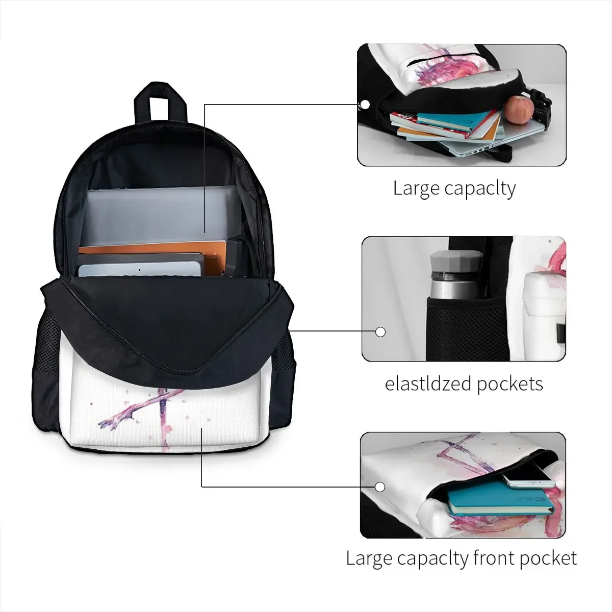 Pink Flamingo Watercolor Tropical Bird Backpacks Boys Girls Bookbag Children School Bags Rucksack Laptop Rucksack Shoulder Bag