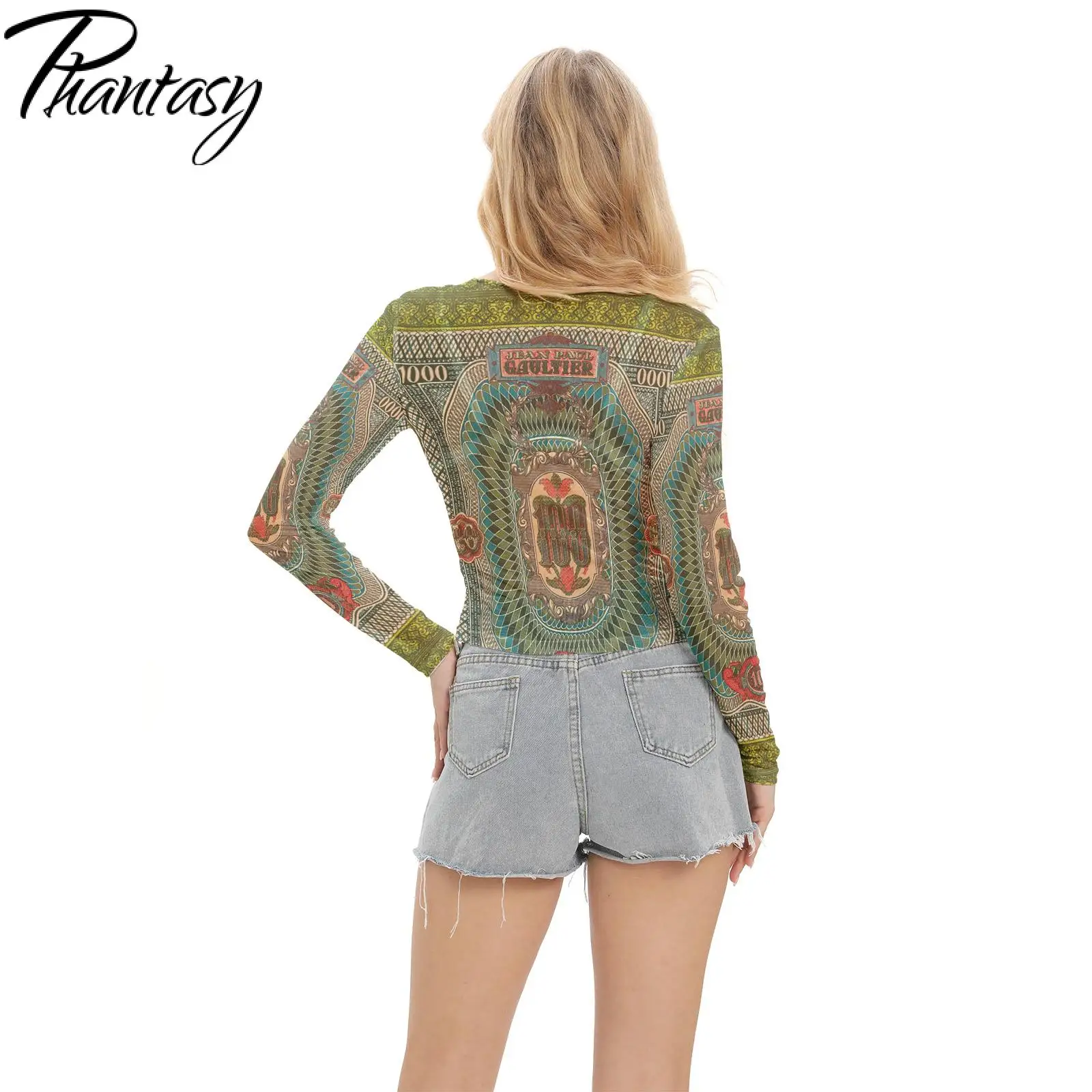 Phantasy Mesh Visible Shirt Women Long Sleeve T Shirt O Neck Vintage Top Fashion Streetwear Spring Breathable Casual Female Tees