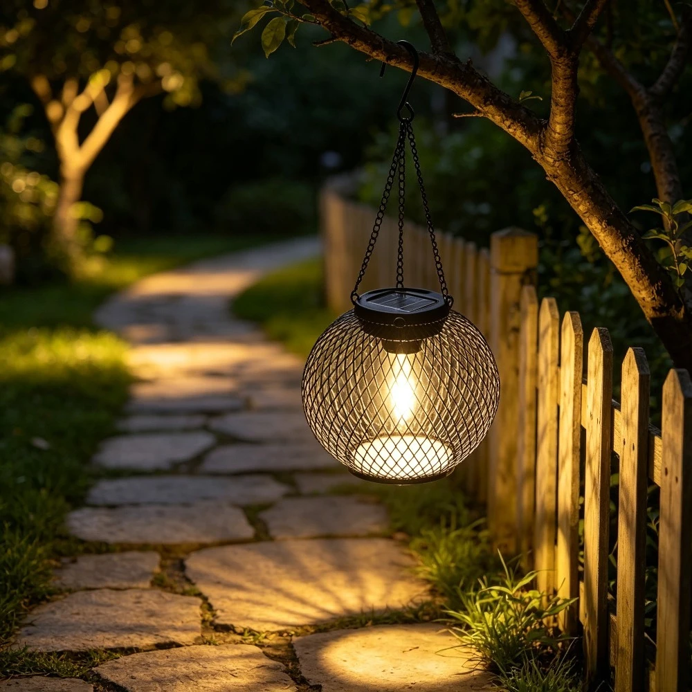 Solar Hanging Lantern Light Metal Mesh Solar Powered Lamp Waterproof Outdoor Decor Light for Garden Patio Yard Decoration