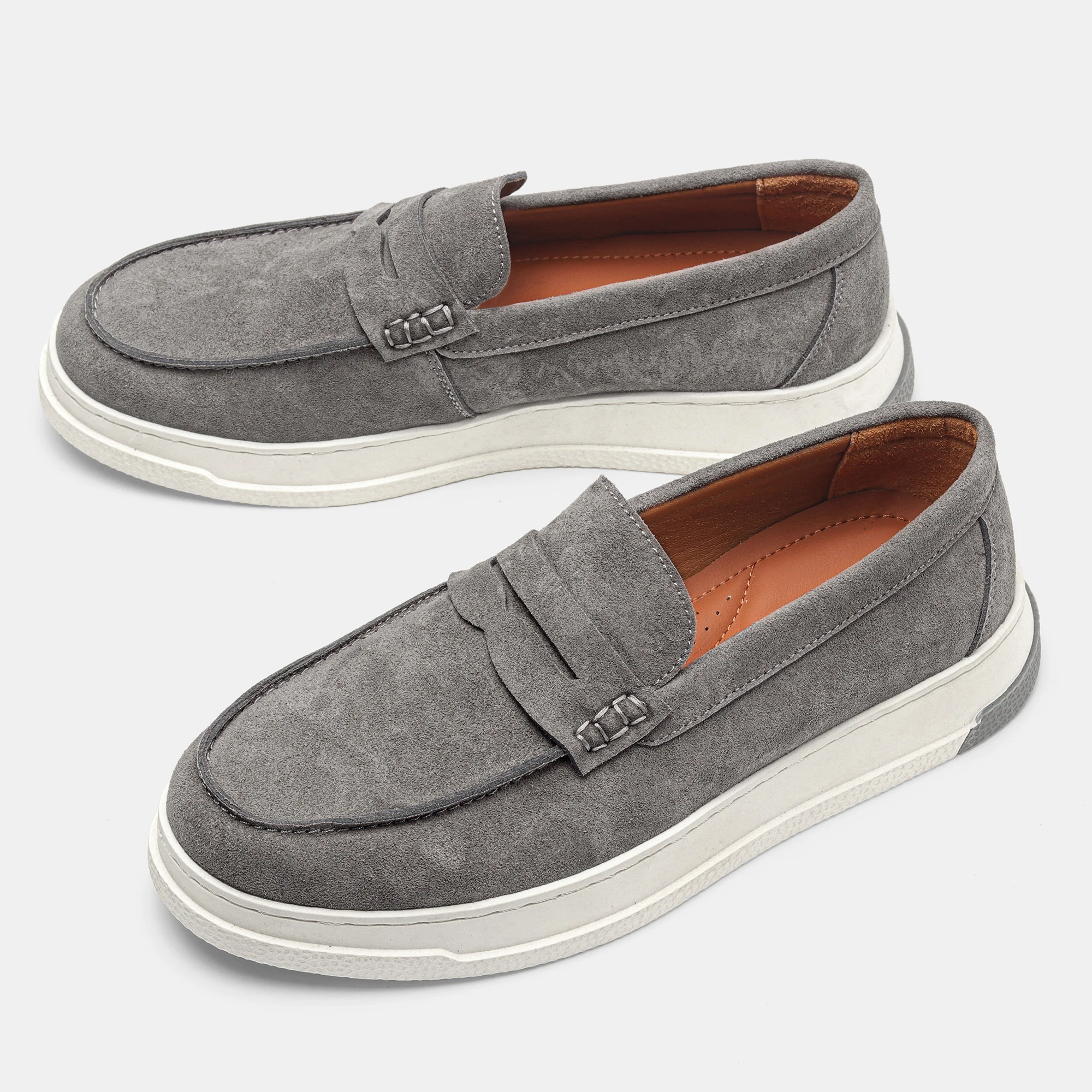 Men's Loafers And Slip Ons Genuine Cow Suede Penny Loafers Shoes For Man Casual Slip On Moc Toe Shoes