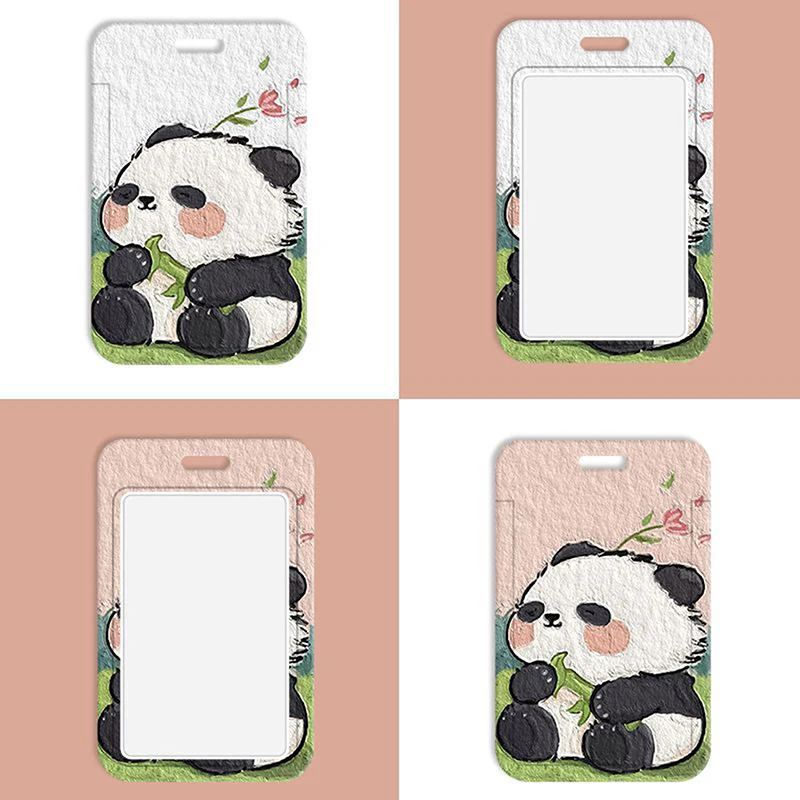 Juego de tarjetas de Panda lindo de Anime, cordón para llaves, teléfono móvil, cuerda para colgar, soporte para tarjeta de identificación, llavero,