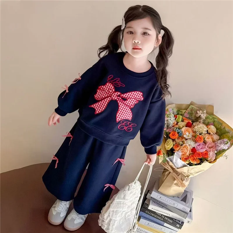 

Детский костюм-двойка: свитшот с бантом и брюки для девочек, весна-осень, 2 предмета