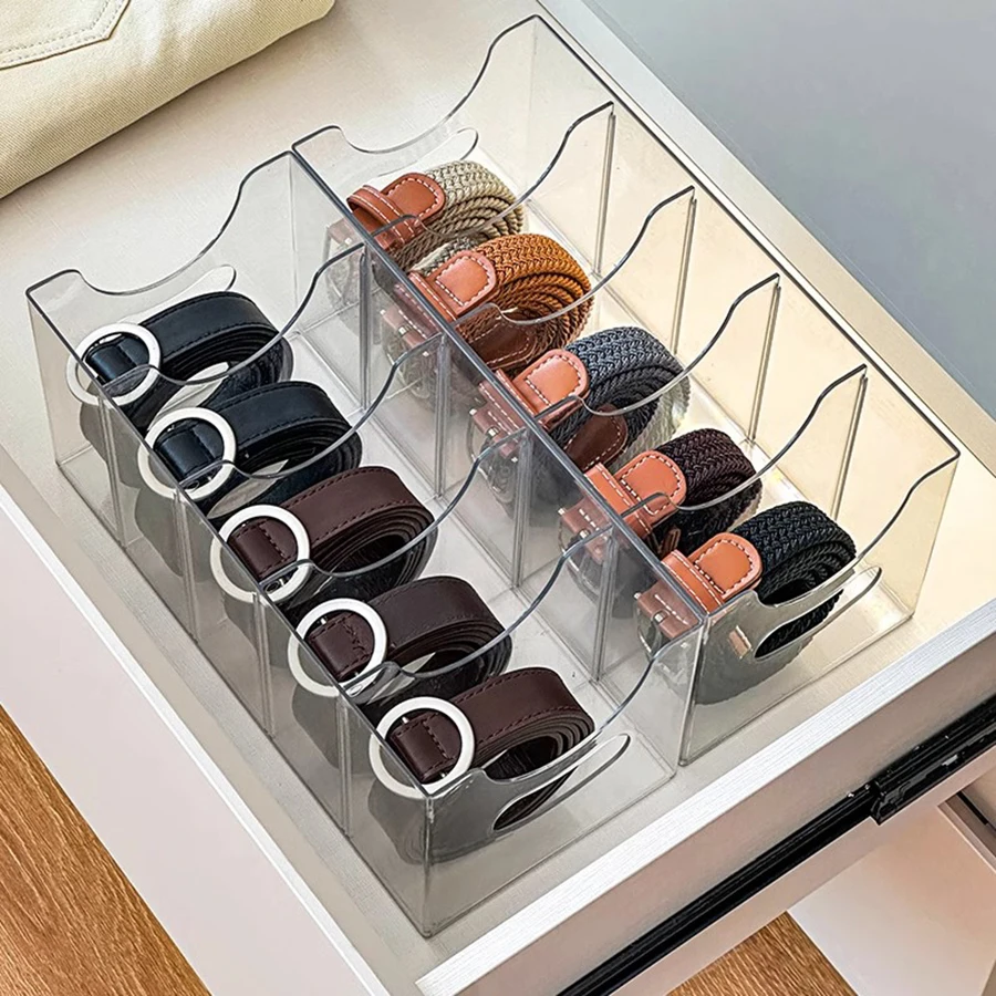 Acrylic rack transparent men and women multi-grid belt belt storage box tabletop home bow scarves display