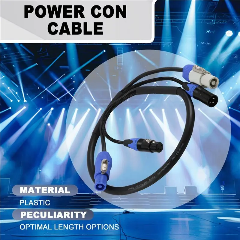 AS95 4X Powercon 3-Pin XLR Combo Cable 1m DMX512 Power Con Cable for Stage Lighting LED Screen