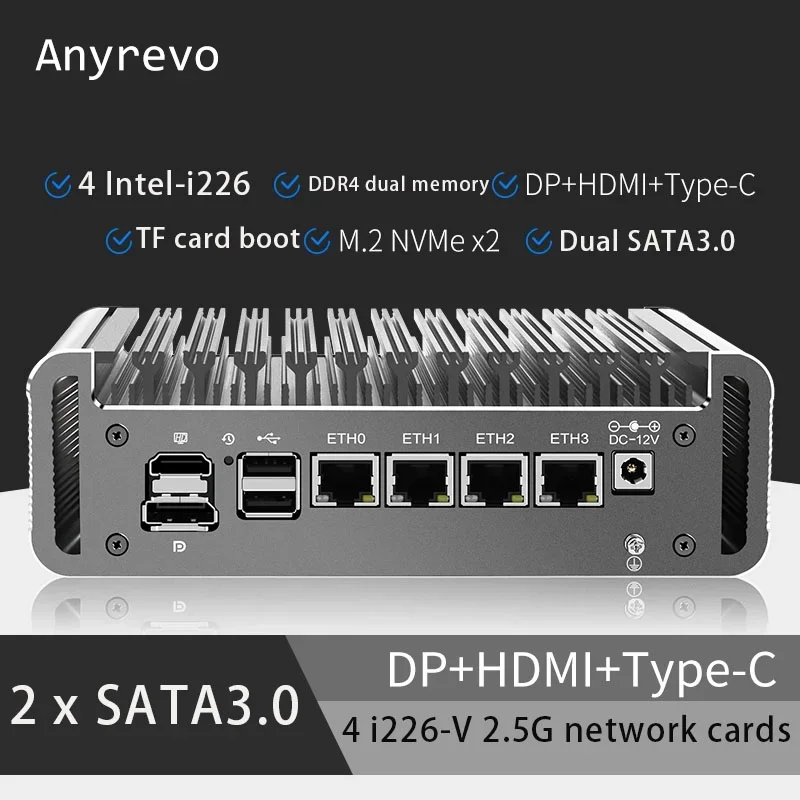 Soft Router 12. Generation Intel Celeron J6412 4x i226-V 2.5G LAN 2*NVMe Firewall Mini PC Proxmox Computer ESXi AES-NI