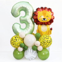 35pcs/set Jungle Safari Animal Olive Green 32inch Number Balloons Set Kids 1 2 3 4 Years Wild One Birthday Party Decorations
