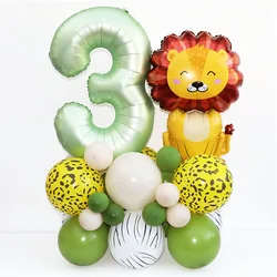 35pcs/set Jungle Safari Animal Olive Green 32inch Number Balloons Set Kids 1 2 3 4 Years Wild One Birthday Party Decorations