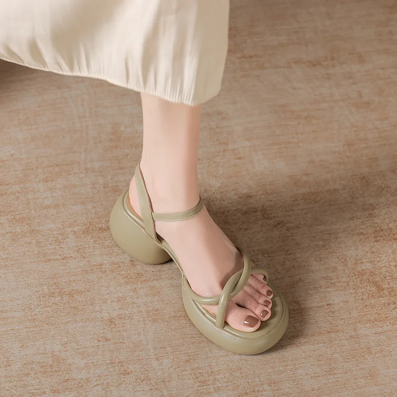 2024 Fashion Small High Heel Sandals Women's Summer Dress French Style Chunky Heel Platform Roman Shoes