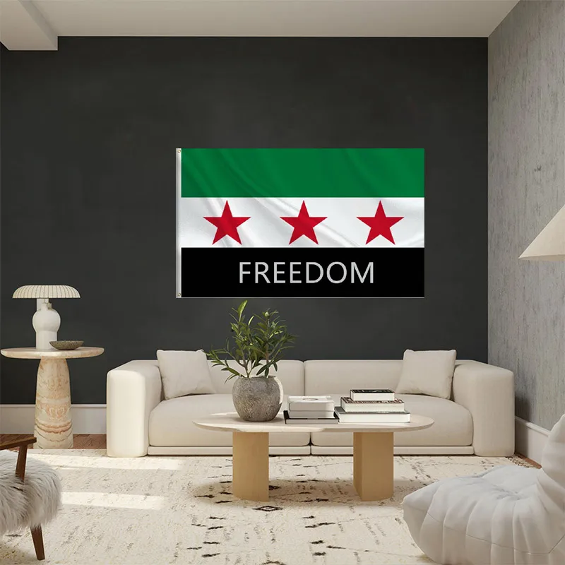 14x21 14x140 90x150CM Syrian Flag Three Stars Flag of the Syrian Scarf Hand cranked Flag Printed Banner Tapestry for Decor