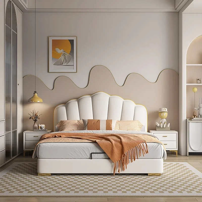 

Princess White Beds Double Frame Beauty Kawaii Luxury Modern Bed Minimalist Design Simple Wedding Wood Cama Casal Furniture