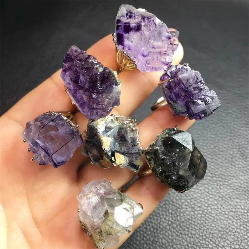 

Natural Fluorite Specimen Ring Crystal Healing Lucky Fashion Accessory Festival Gift Birthday Present 1pcs