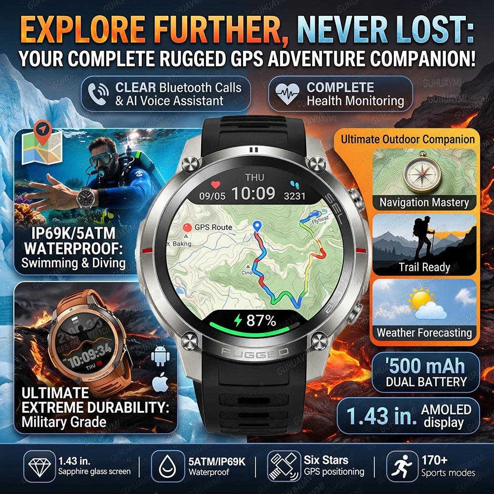 2026 New TANK Ultra GPS Smart Watch Offline Map Compass Altimeter Sports Watches Heart Rate  50M ATM Waterproof Fitness Bracelet