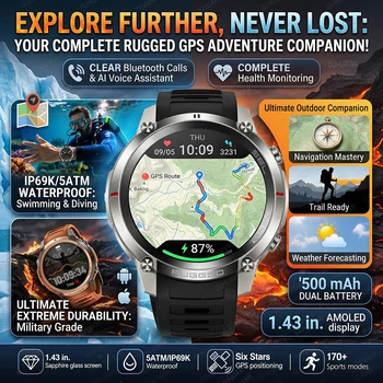 Nowy Smartwatch TANK Ultra GPS 2026 Mapa Offline Kompas Wysokościomierz Zegarki Sportowe Pulsometr Wodoodporność 50M ATM Bransoletka Fitness