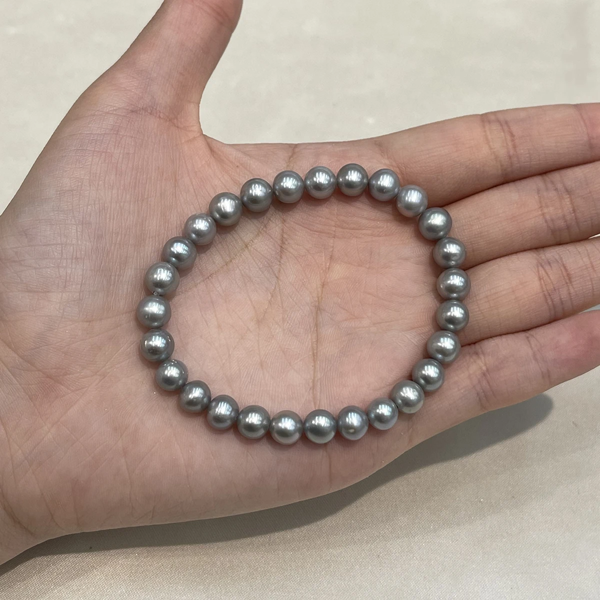 6-7mm Perlenarmbänder Natürliche Süßwasserperlen Nahezu Runde Graue Perlen für Frauen Mädchen Schmuck Accessoires Tägliche Geschenke 17-18cm – Detail 5