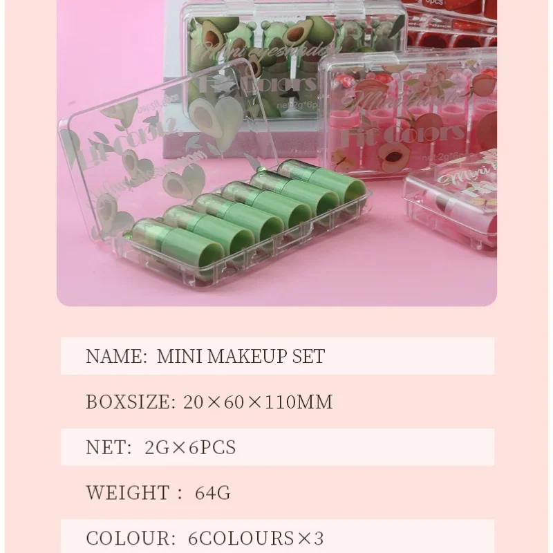 6 cores mini conjunto de maquiagem blush batom sombra vara 6-em-1 conjunto hidratante longa duração creme de frutas matiz rosto kit cosmético