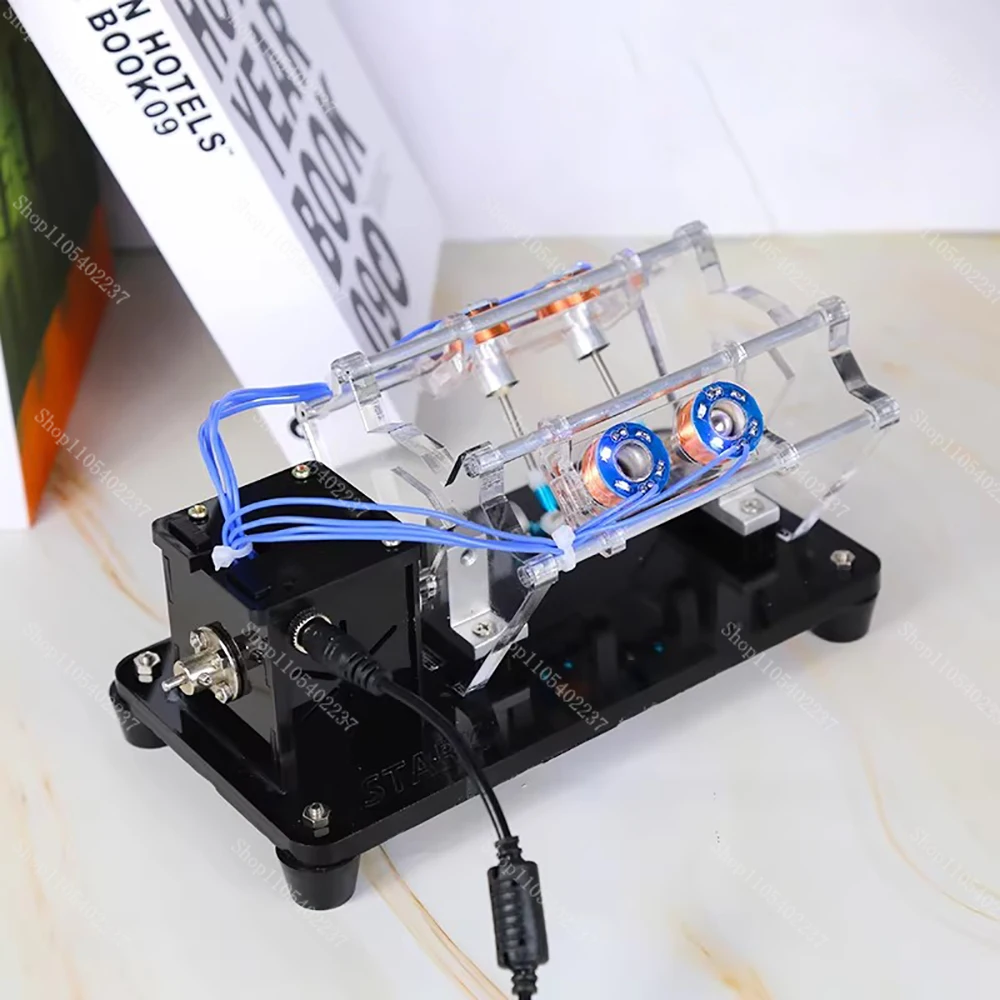 Electromagnetic Engine Model DC 5V V Type Reciprocating Motor DIY Science Toy Ball Bearings Finished 4-turn line