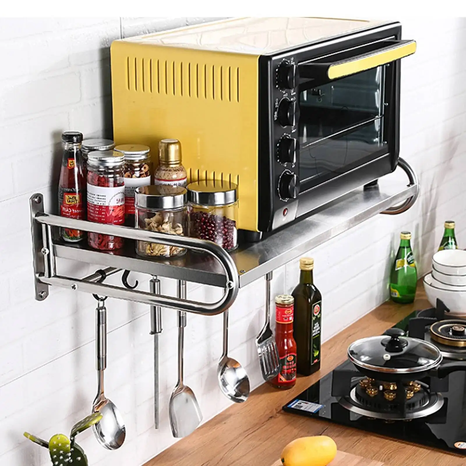 

Rack Stainless Steel Microwave Oven Wall-Mounted Shelf Kitchen Shees Counter
