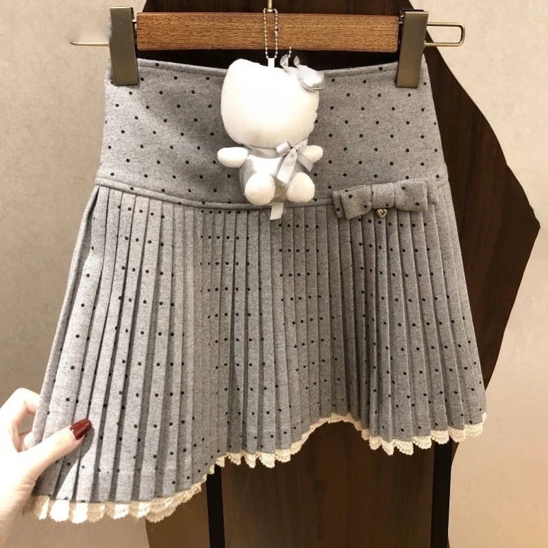 

Japanese Kawaii Lolita Style Mini Pleated Skirt Women Sweet Elegant Polka Dot Print Bow Slim Skirt Girls Casual Y2k Short Skirts