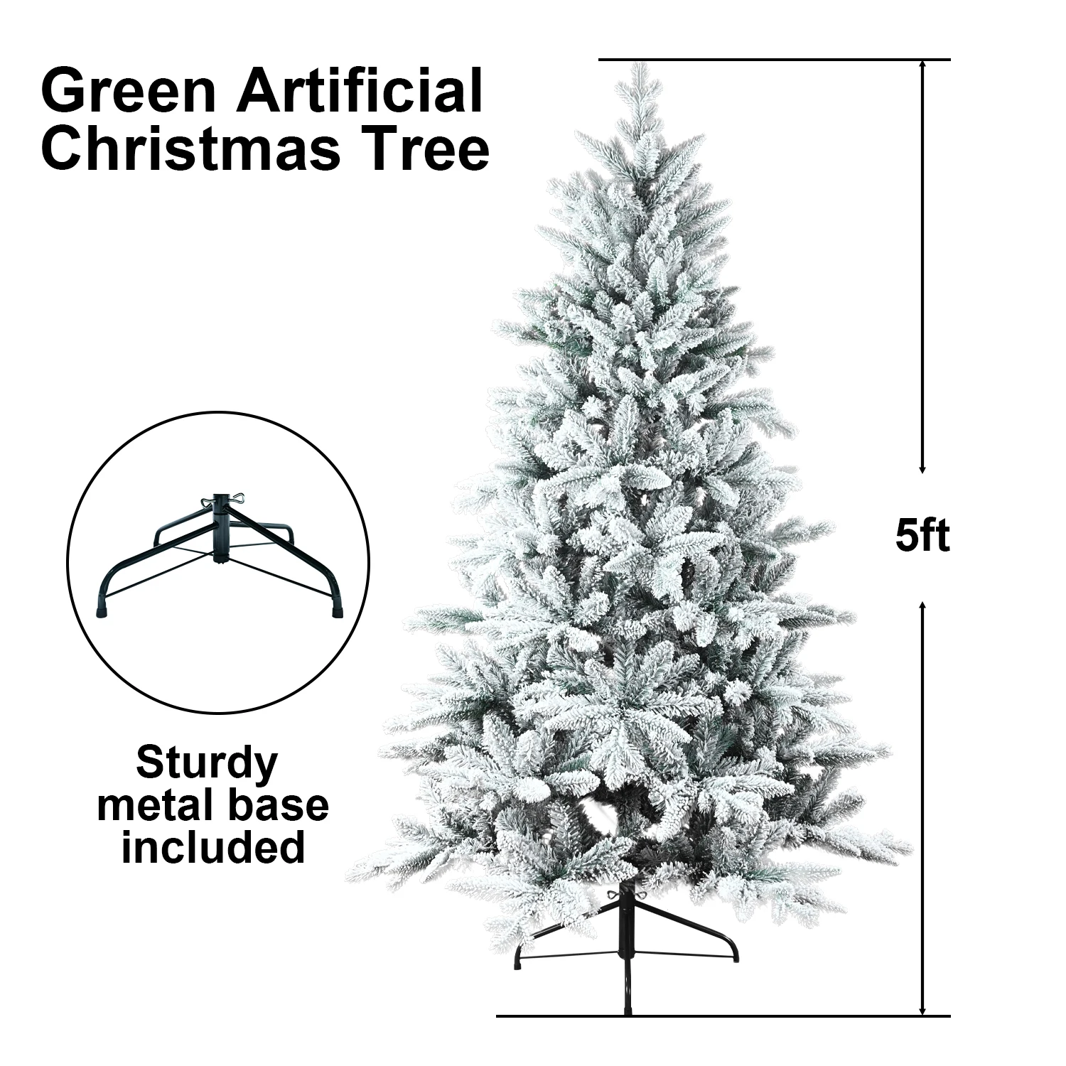 5FT Artificial Christmas Tree 694 Branch Tips Holiday Decoration Flocked Xmas Tree with Sturdy Metal Stand Auto-Spread/Close up