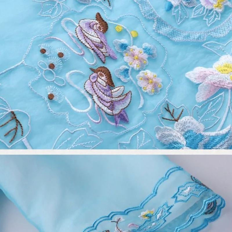 2024 New Chinese Vintage Cheongsam Classic Embroidery Half Sleeve Frog Button Mandarin Collar Dress Elegant Women Qipao Clothing