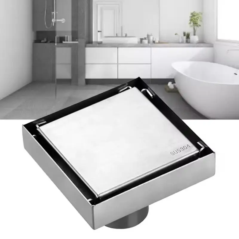 Tile Insert Rectangular Floor Waste Grates Bathroom Shower Drain 100*100mm 304 Stainless Steel Anti Odor Invisible Floor Drain