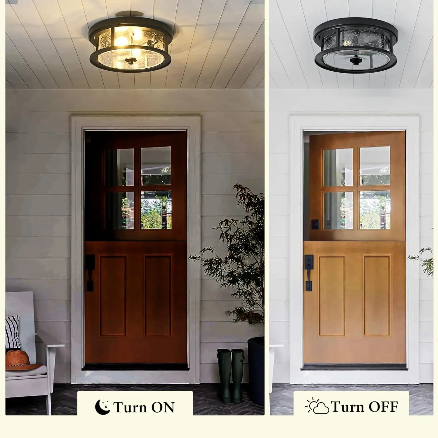 Black Ceiling Light Fixtures Flush Mount Light, 2 Bulb With Glass Flush Mount Ceiling Light Fixture Bedroom, Indoor Outdoor