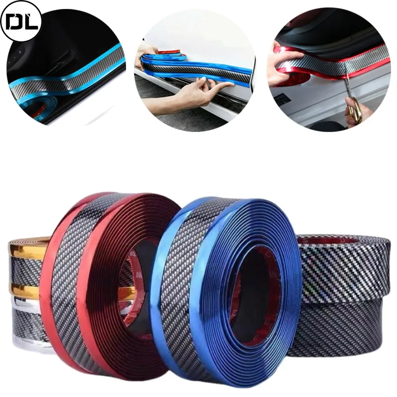 Car Stickers Anti Scratch Door Sill Protector Rubber Strip Carbon Fiber Car Threshold Protect Bumper Film Tape Auto Accessories