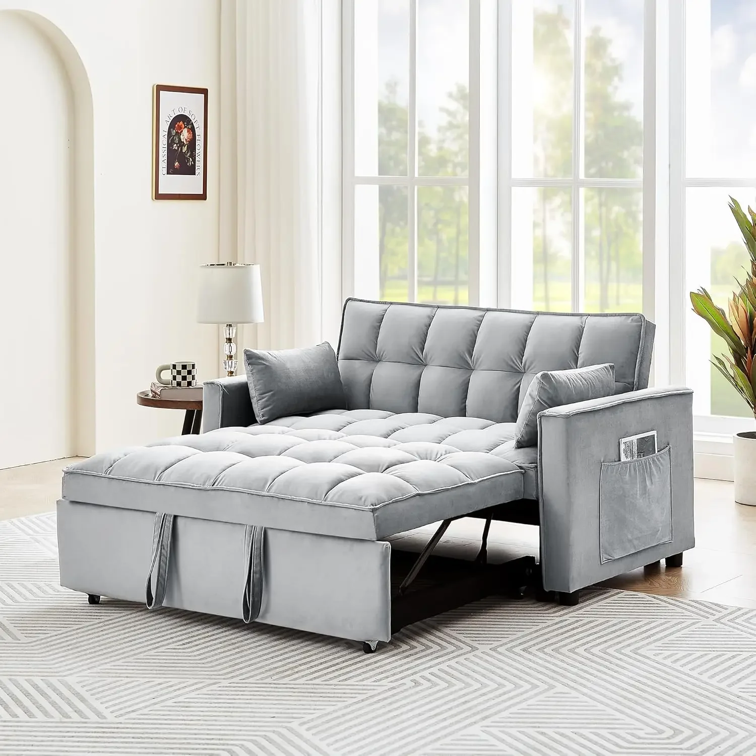 

Pull Out Couch-3 in 1 Convertible Futon Sofa Bed, Fluffy Velvet Loveseat Sofa Cama,Foldable Lounge Sleeper Sofa with Pullout Bed