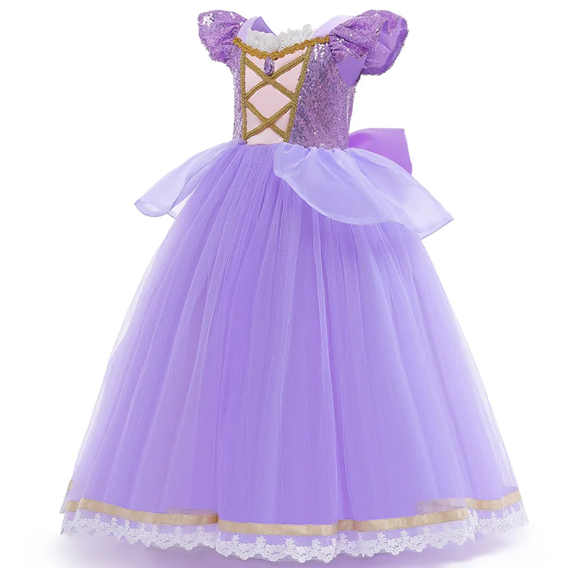 Girls Princess Dress Cinderellas Ball Gown Costume Flying Sleeve Big Bow Blue Purple Dress Fancy Carnival Birthday Party Luxury image 5