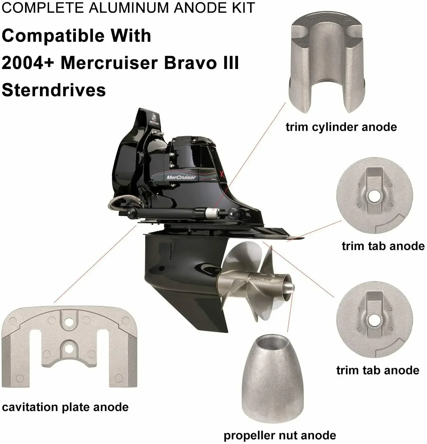 Kit de ánodo Chuang Qian para 2004+ Mercruiser Bravo III 3 unidades de repuesto para CMBRAVO3KITA, 888761 Q02, 888761 Q04