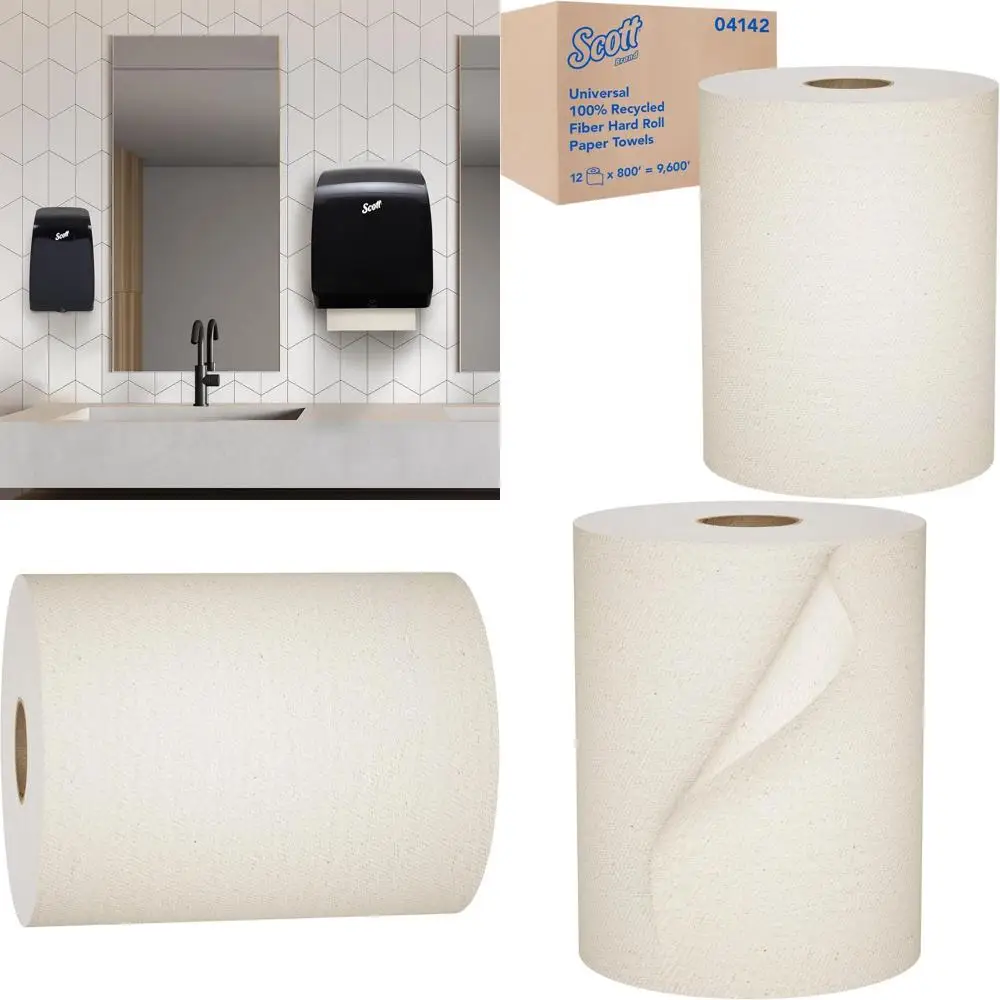 

Recycled Hard Roll Paper Towels, Bulk, 1.5 Core, Absorbent, Compressed, Brown, 12 Rolls (800 ft Each, 9600 ft Total)
